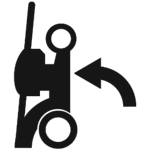 Icon of a folded lawn mower, representing the Mow N' Stow space-saving vertical storage technology